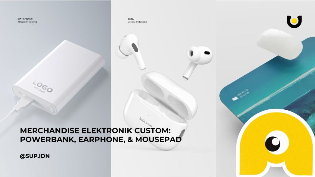 Merchandise Elektronik Custom: Powerbank, Earphone, & Mousepad